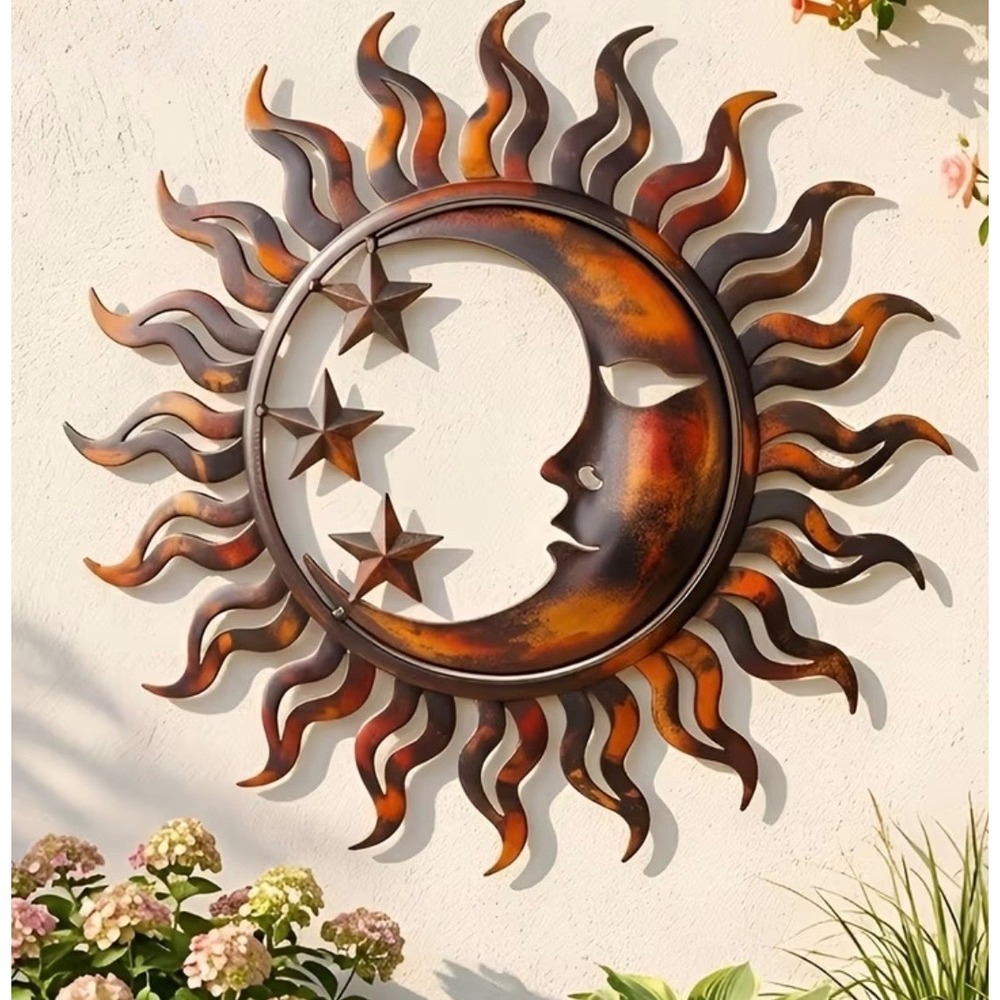 Celestial Sun Moon Stars Metal Decor Wall Art 16in Bronze